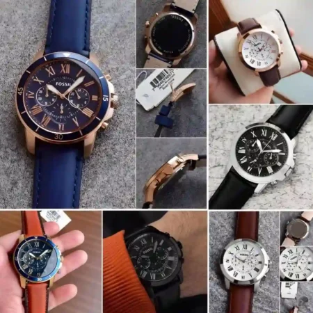 Fossil Grey Dial Leather Strap Chronograph Watch for Men First Copy India
