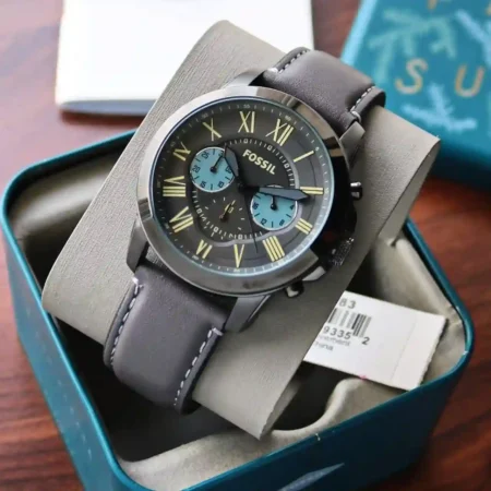 Fossil Grey Dial Leather Strap Chronograph Watch for Men First Copy India